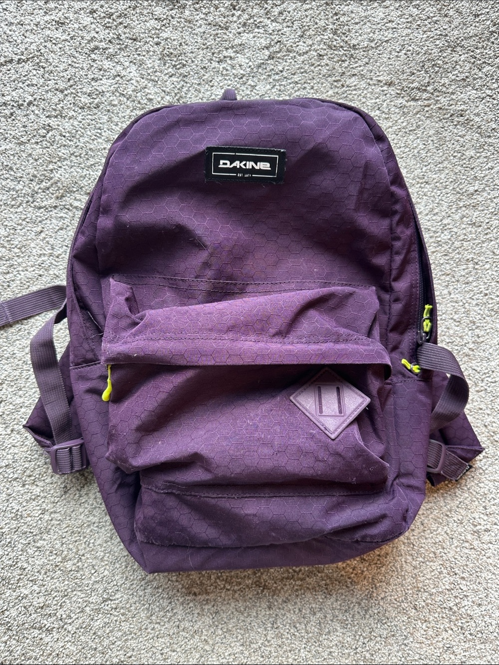 Dakine Purple Hex-Pattern Backpack with Lime Accent